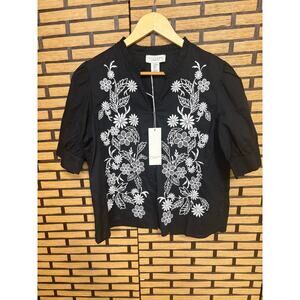 Calypso Black And White Floral Cotton Embroidered Top Size Medium